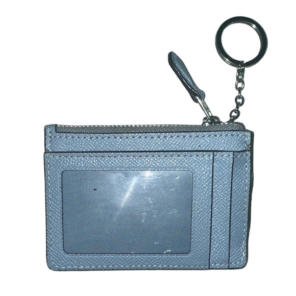 Coach Key Pouch With Gusset In Cross- Grain Leather | Baby blue | Authen… - Picture 4 of 4